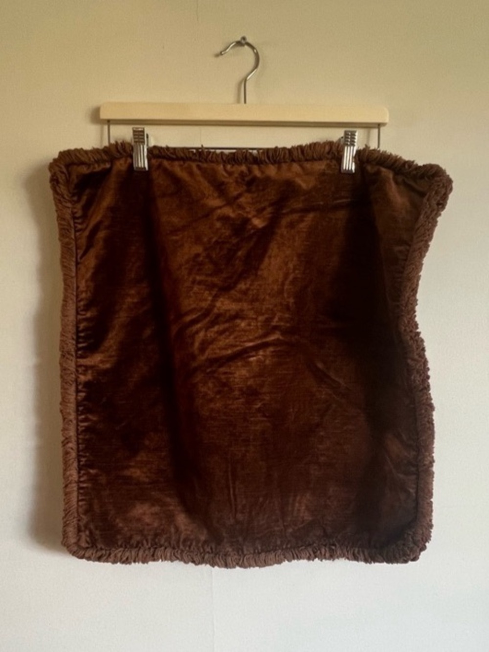 H&M Home Fringed Velvet Cushion Cover Brown 20x20